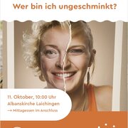 Flyer Frau mit zwei Gesichtern geschminkt und ungeschminkt